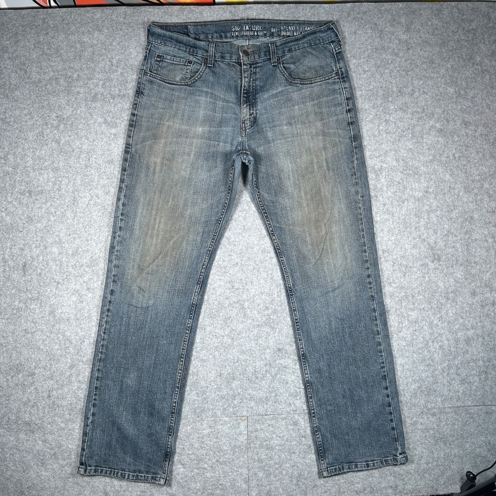 Signature Levi Strauss Denim Jeans Mens 34x33 Blue S61 Relaxed Straight workwear